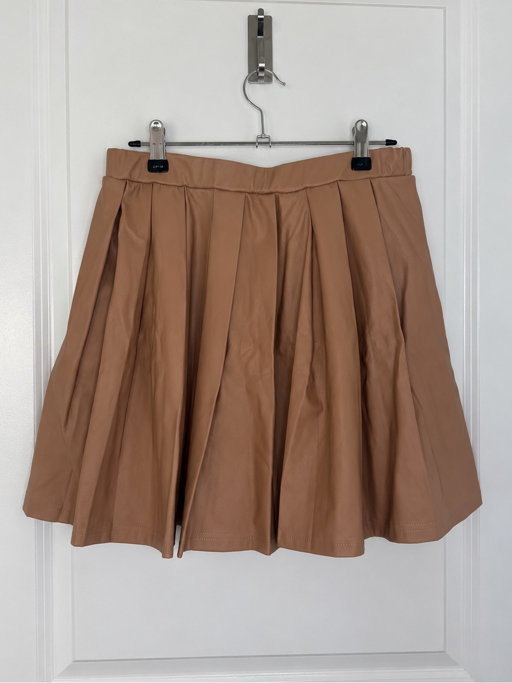 Streetwear Society Faux Leather Pleated Mini Skirt Tan Size Medium
